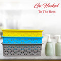 GoHooked multicolor plastic storage baskets, 8cm H x 16cm W, stackable, woven design. Pack of 4.