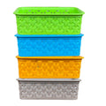 GoHooked multicolor plastic storage baskets, 8cm H x 16cm W, stackable, woven pattern, pack of 4