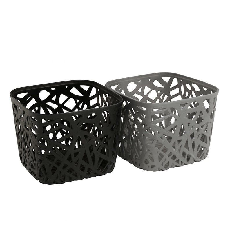 GoHooked multicolor plastic storage baskets with a unique cutout design. Pack of 2 small bins for home organization.
