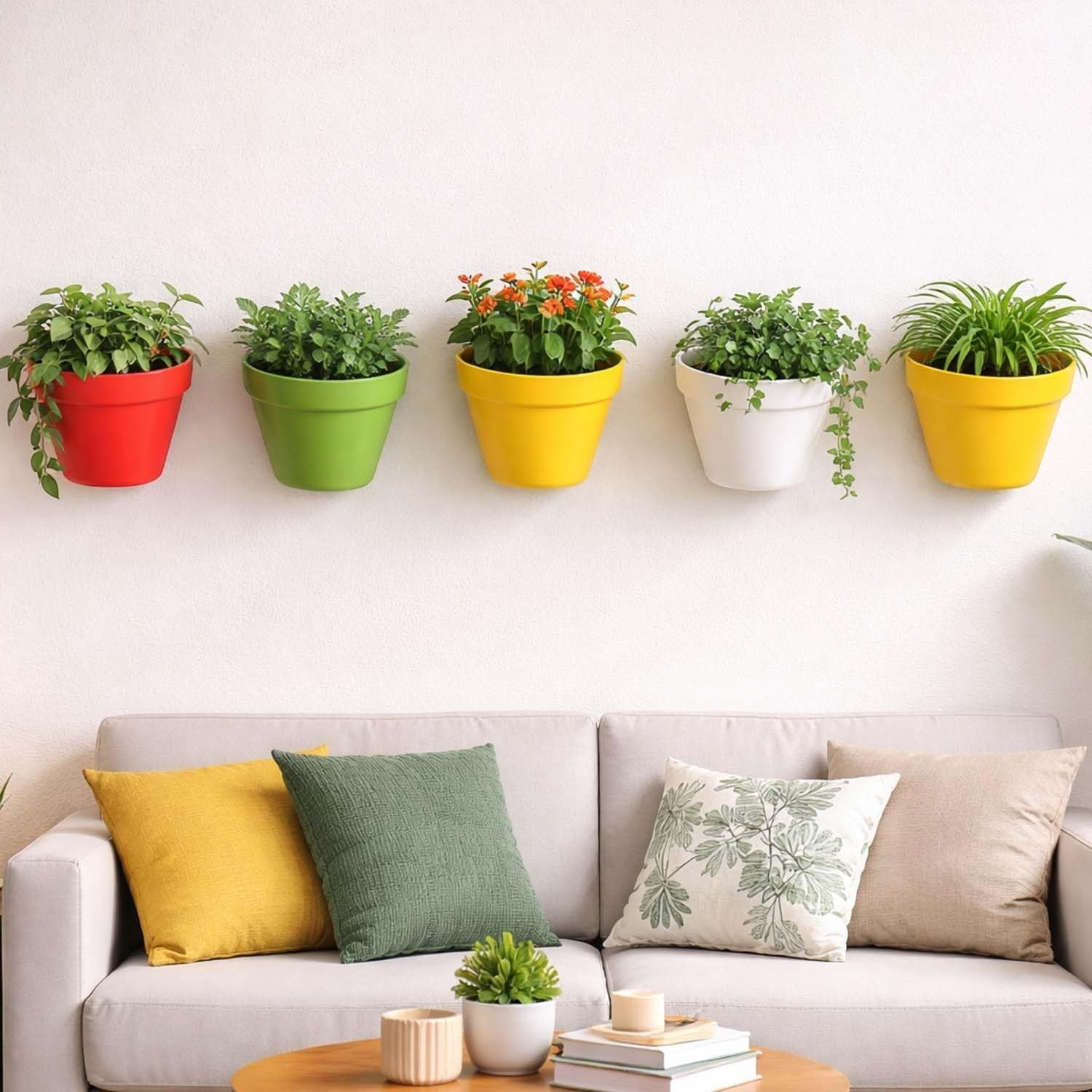 GoHooked multicolor plastic wall planters, pack of 10, for indoor/outdoor vertical garden decor.
