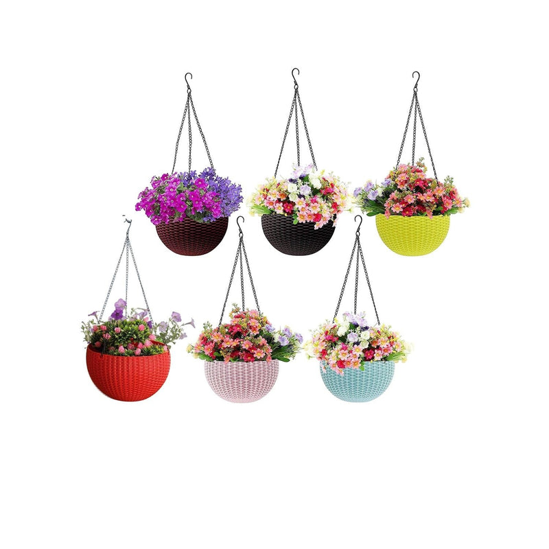 GoHooked multicolour hanging planters with woven texture, 7.1 inch diameter, made of durable polypropylene plastic.