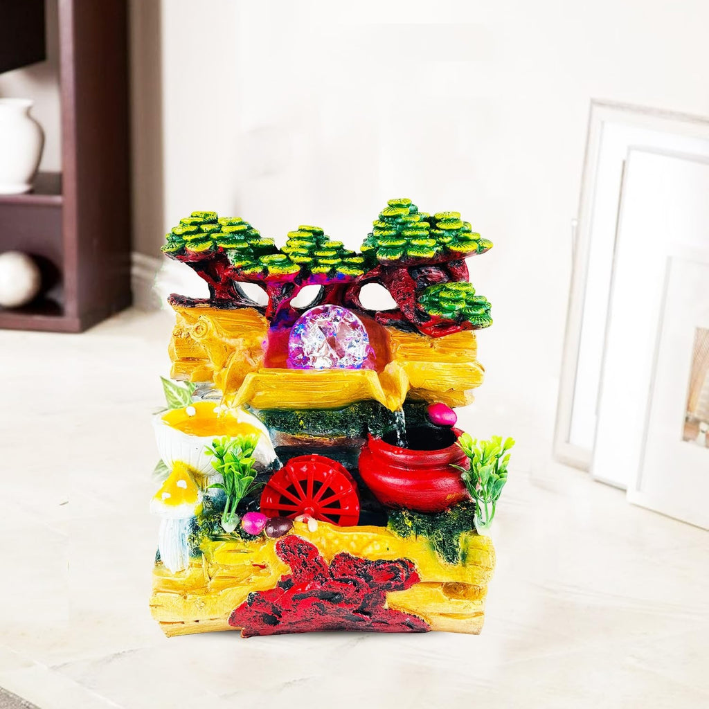 GoHooked multicolour polyresin tabletop waterfall fountain with LED light and adjustable speed control.