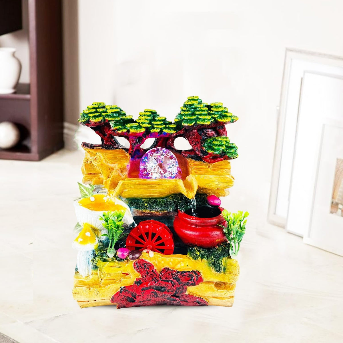 GoHooked multicolour polyresin tabletop waterfall fountain with LED light and adjustable speed control.