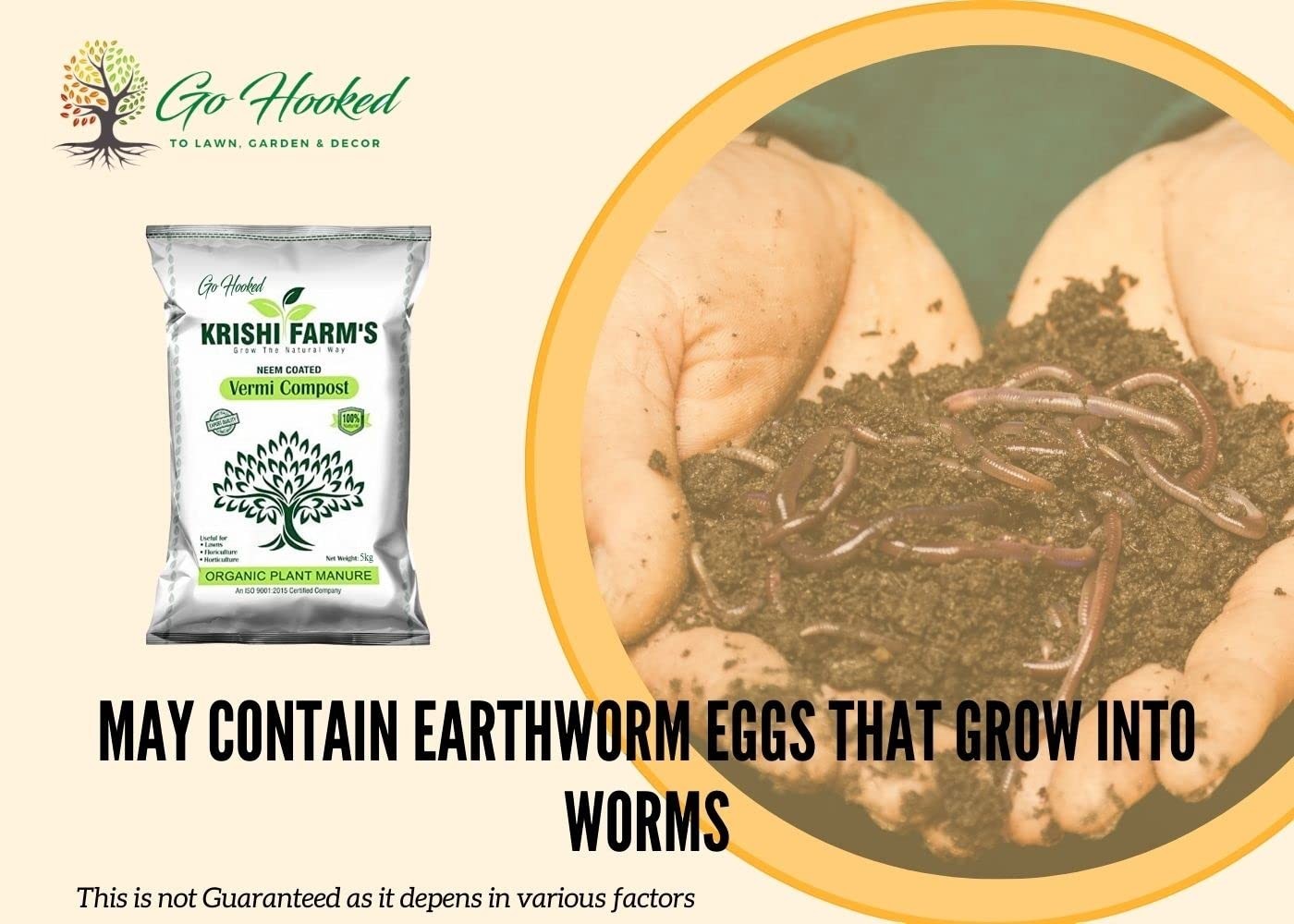 GoHooked 5kg bag of neem-coated vermicompost fertilizer for plants, rich in nutrients and organic matter.