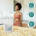 GoHooked white scented candle in glass jar with Ocean Breeze fragrance, 120 gm, 40-hour burn time, ideal for aromatherapy.