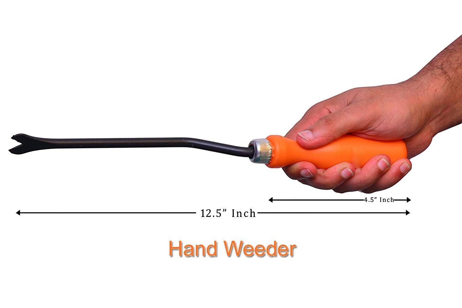 GoHooked orange and black metal hand weeder with powder coating for rust protection and comfortable grip.