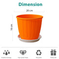 GoHooked orange plastic flower pot with tray, 8 inch diameter, ideal for indoor/outdoor gardening.