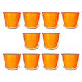 GoHooked 8 inch orange plastic flower pots with trays, pack of 10. Durable, UV-stabilized polypropylene planters for indoor/outdoor gardening.