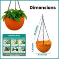 GoHooked orange round plastic hanging planter with metal chain, diamond pattern, 8.5 inch diameter.