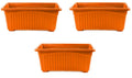 GoHooked set of 3 orange rectangular plastic plant pots with ribbed detailing and a raised base. Ideal for home or garden.