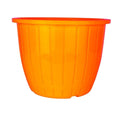 GoHooked orange plastic planter pot, 8 inch, with vertical ribbing and a wide rim. Pack of 10 with trays.