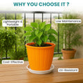 GoHooked orange 8-inch plastic planter pot with ribbed texture and matching saucer, ideal for indoor/outdoor gardening.