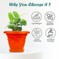 GoHooked orange plastic planter pot with saucer, featuring a modern twister design and excellent drainage for indoor/outdoor plants.
