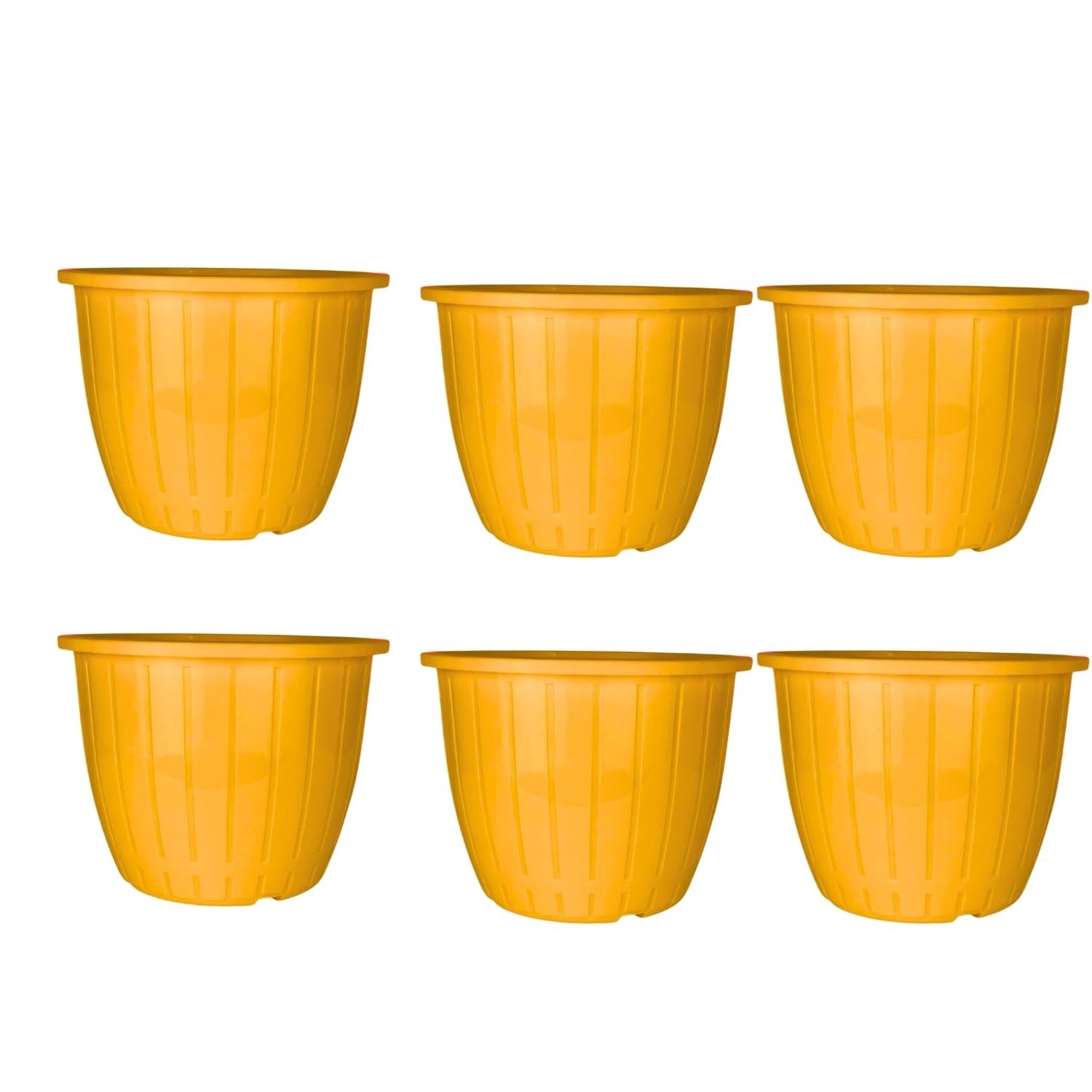 GoHooked set of 6 orange plastic planter pots, 10-inch, modern design, perfect for indoor/outdoor plants.