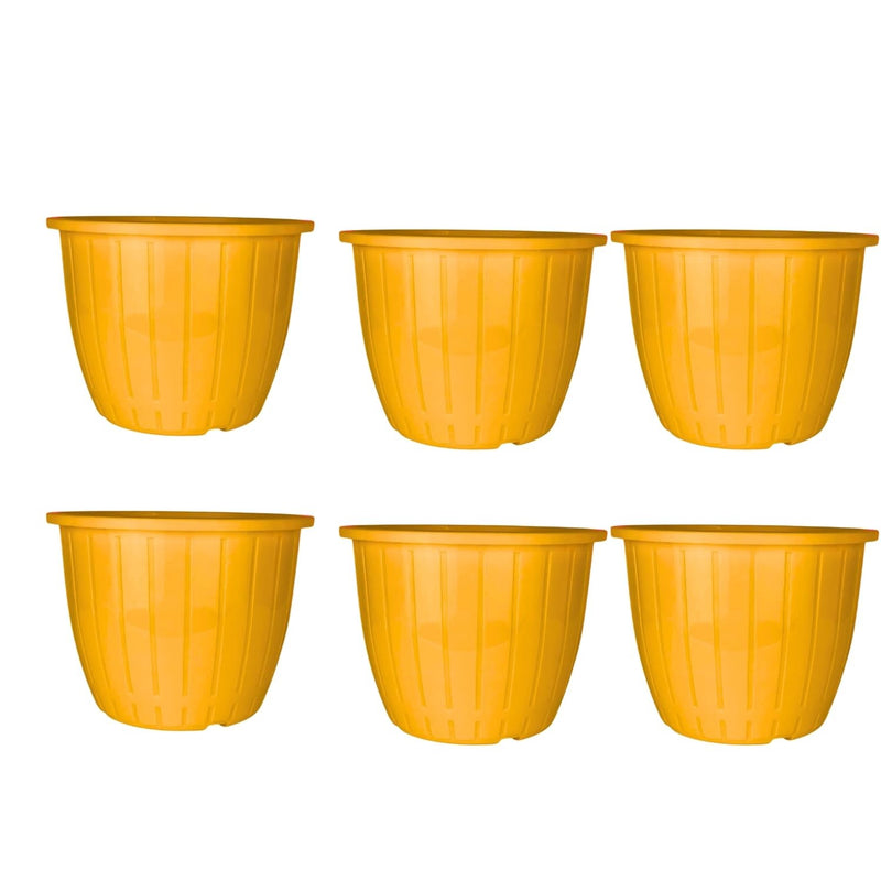 GoHooked set of 6 orange plastic planter pots, 10-inch, modern design, perfect for indoor/outdoor plants.