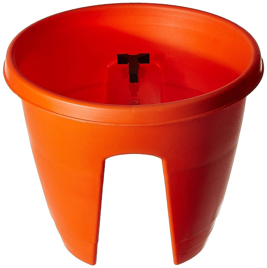 GoHooked 12-inch orange plastic railing planter, rust-resistant, ideal for balconies and flowers.