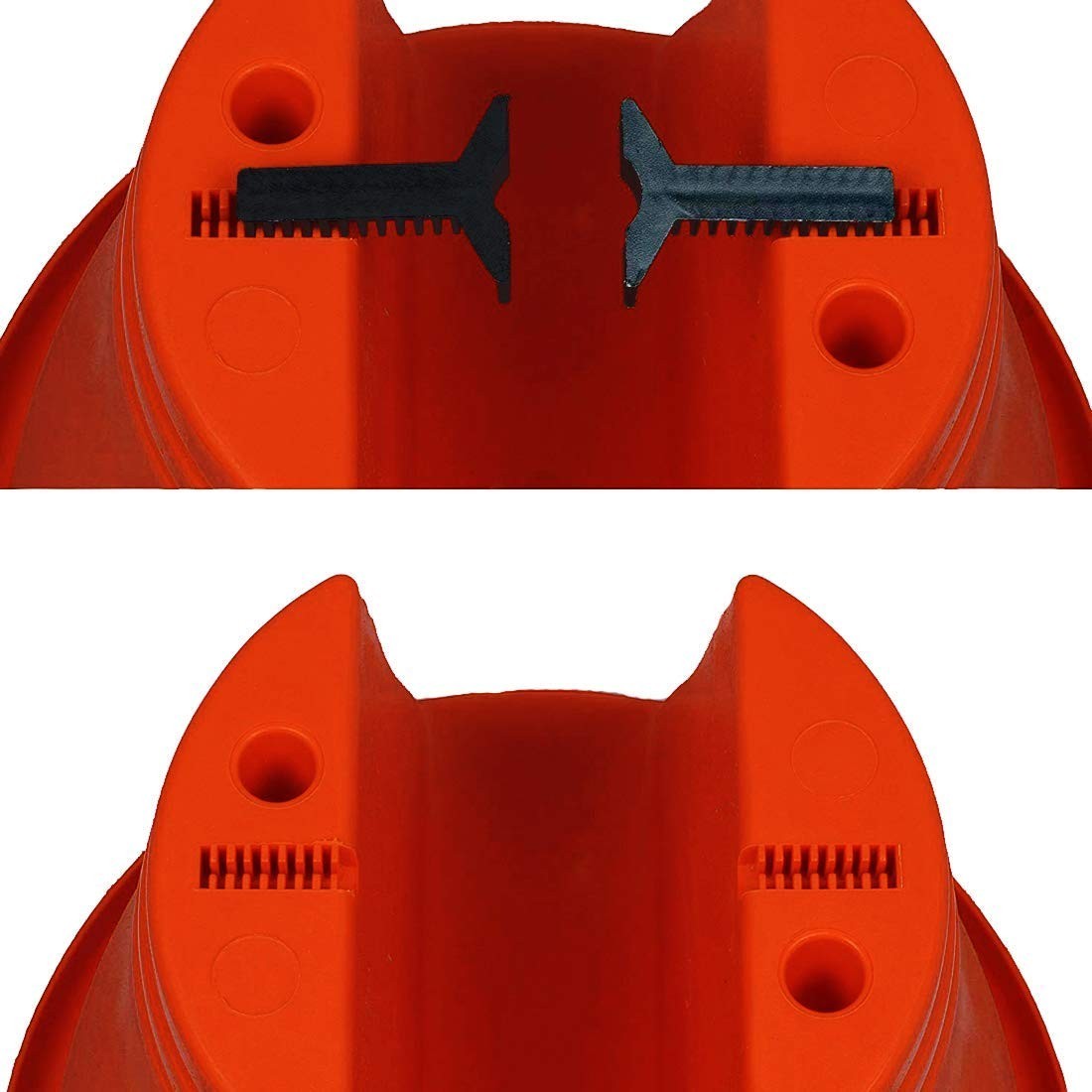 GoHooked orange plastic railing planters, 12 inch, set of 3, with adjustable clamps and drainage holes.