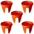 GoHooked 5-piece set of 12-inch orange plastic railing planters with a cutout for hanging.