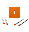 GoHooked orange plastic stool seat with stainless steel legs and orange caps. Multipurpose for kitchen or bathroom.