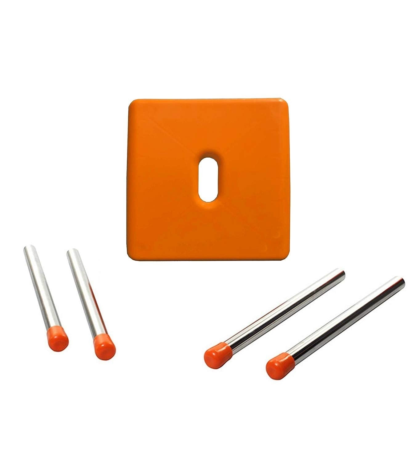 GoHooked orange plastic stool seat with stainless steel legs and orange caps. Multipurpose for kitchen or bathroom.