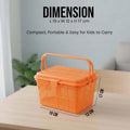 GoHooked orange plastic picnic storage basket with lid and handle, perfect for toys, diapers, and essentials.