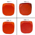 GoHooked orange plastic Tulsi pot with Om, Swastika, Jai Shri Ram, and Lord Rama embossed designs. Square planter for home or pooja room.
