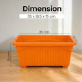 Go Hooked orange rectangular plastic plant pot, 35 x 18.5 x 15 cm, with ribbed texture and art deco style.