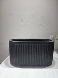 GoHooked 30-inch oval floor planter with a modern vertical ribbed design and a dark sandstone-textured finish.