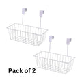 GoHooked white metal over door hanging basket storage organizer, pack of 2. Space saving and versatile.