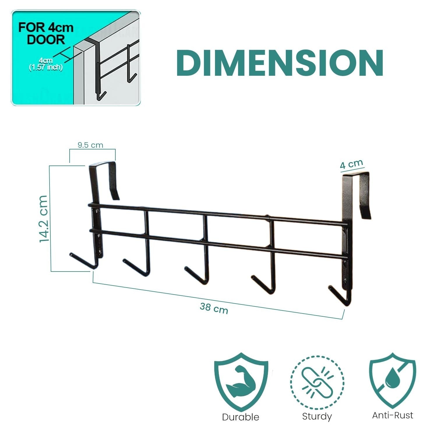 GoHooked brown stainless steel over-the-door organizer with 5 hooks for closets, bedrooms, and bathrooms. Durable and sturdy.