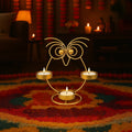 GoHooked golden iron owl tealight candle holder with 3 trays, decorative stand for home décor.