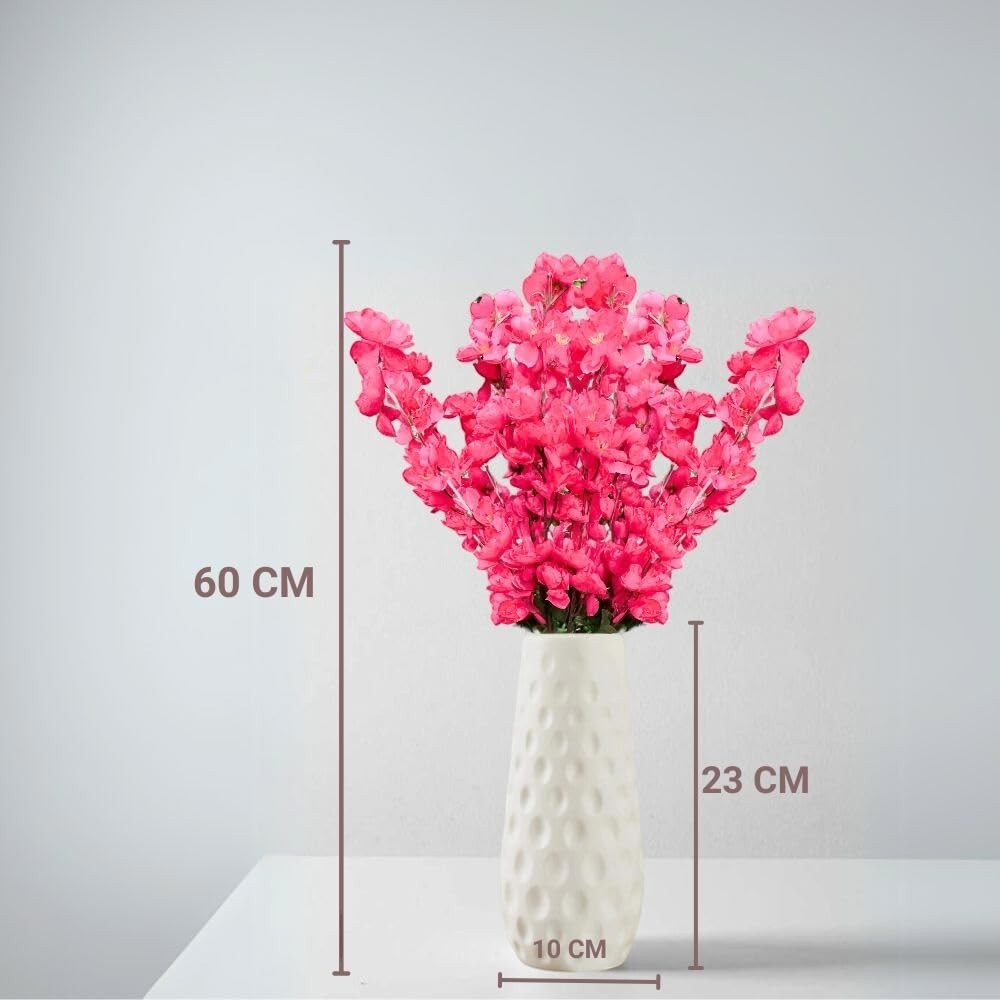 GoHooked pink artificial flowers in a white textured ceramic vase, 60cm tall, for home and office decor.