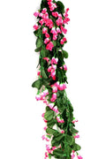 GoHooked pack of 2 pink artificial hanging rose garlands, 35 inch, made of silk and plastic, for home and party decor.