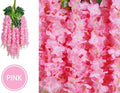 GoHooked pink artificial wisteria vine silk flowers, 3.6 feet long, pack of 12, for wedding and home decor.