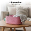 Go Hooked light pink rectangular cotton rope storage basket with PU leather handles, 30x20x12 cm