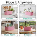 Go Hooked light pink rectangular cotton rope storage basket with PU leather handles, perfect for home and office organization.