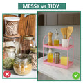 GoHooked pink metal 2-tier standing rack organizer for bathroom or kitchen countertop storage.