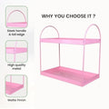 GoHooked pink metal 2-tier standing countertop organizer with sleek handle and matte finish. Perfect for bathroom or kitchen storage.