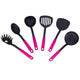 Go Hooked Cookware Plastic Spatula for Non Stick Premium Slotted Set of 6 Heat-Resistant Spoon Easy Design to Clean, Heat Resistant Plastic Spatulas Home Kitchen Tools for Cooking (Pink)