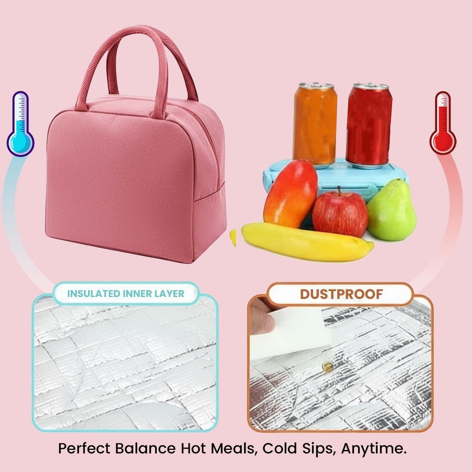 Go Hooked pink Oxford cloth lunch bag with insulated inner layer, perfect for office, school, or travel.