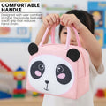 Go Hooked pink Oxford cloth lunch bag with cute panda face and black ears, thermal insulated for school or picnics.