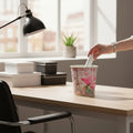 GoHooked pink plastic planter with Eiffel Tower and floral design, "Home Sweet Home" text.