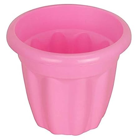 GoHooked pink plastic garden planter with a fluted design, suitable for indoor or outdoor home plant displays.