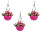 Go Hooked 3 Pcs Pink Plastic Hanging Flower Pots & Planters, Set of 3, Indoor/Outdoor, 7.1 Inch Diameter, 4.8 Inch Height, 3 mm Thickness, 13 Inch Chain Length