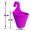 GoHooked pink plastic hanging planter with hook, 22 cm diameter, 17 cm height, ideal for balconies and railings.