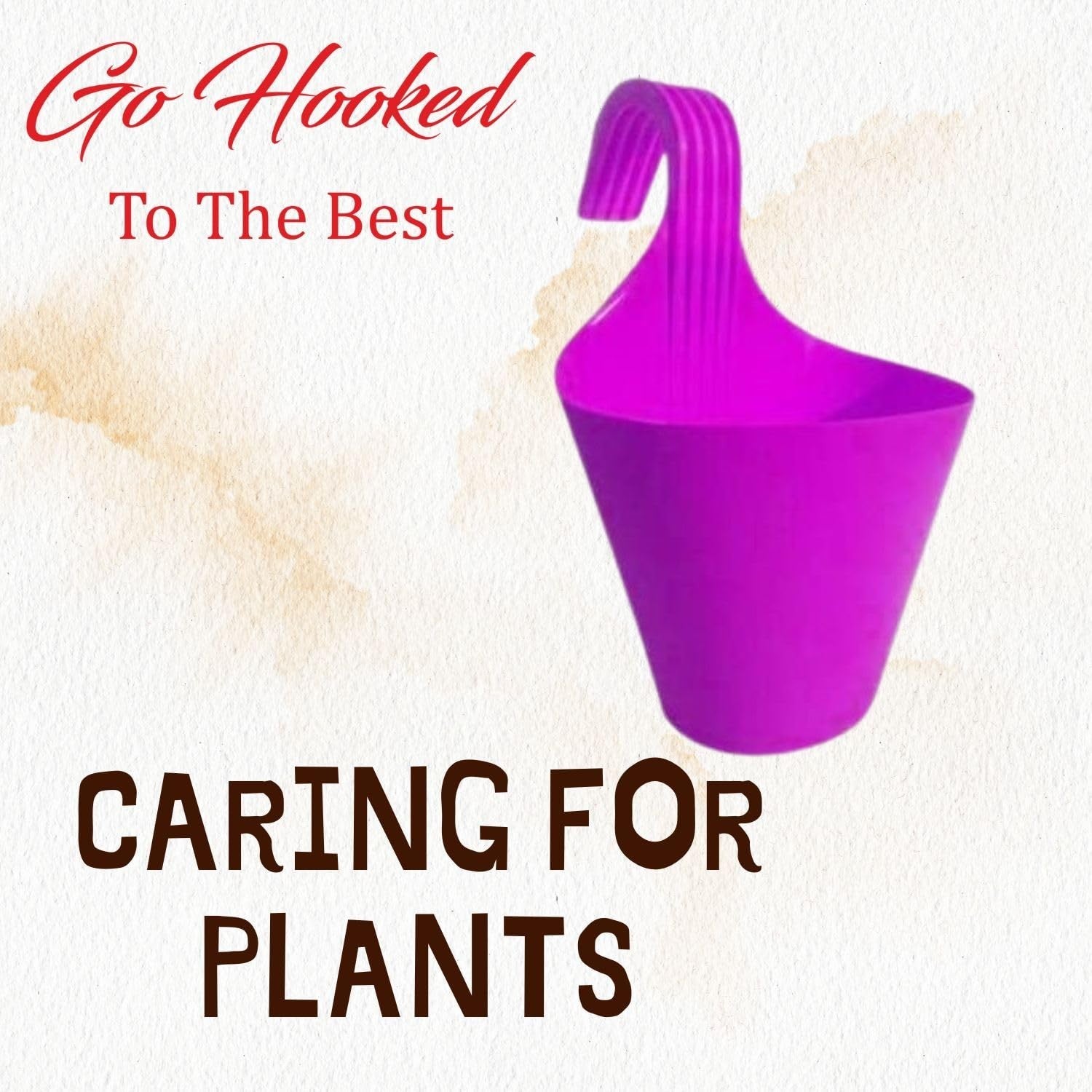 GoHooked pink plastic hanging planter with a curved hook for railings. Ideal for herbs and flowers.