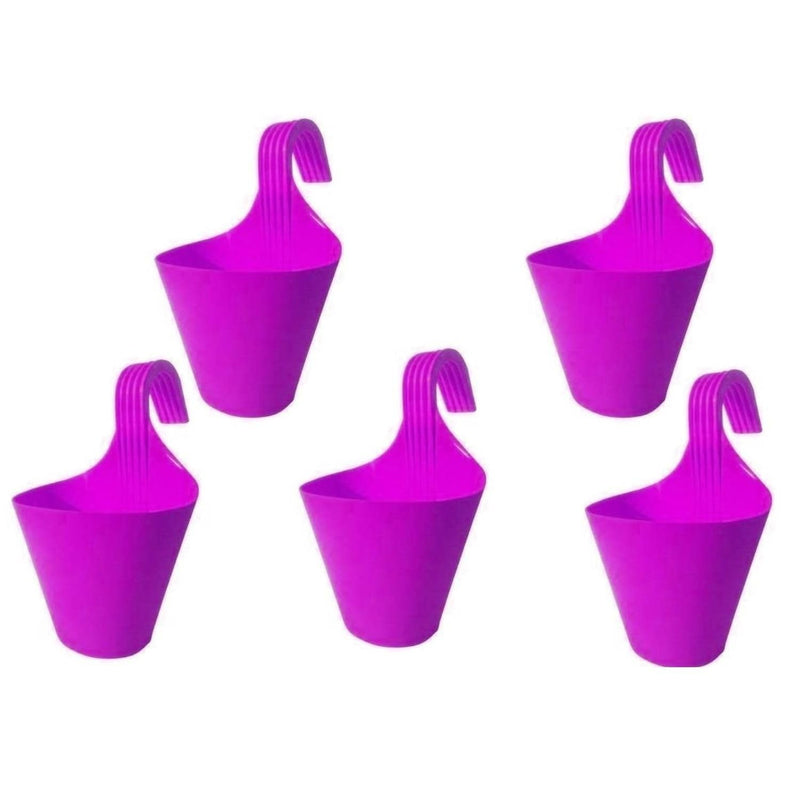 GoHooked pink plastic hanging planters with hooks, set of 5, 22 cm diameter, 17 cm height