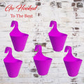 GoHooked pink plastic hanging planters with hooks, set of 5, 22 cm diameter, 17 cm height.