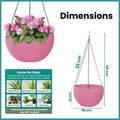 GoHooked pink plastic hanging pot with woven texture, 7.1 inch diameter, 4.8 inch height, 13 inch chain.
