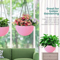 GoHooked pink plastic hanging pot with woven texture, 7.1 inch diameter, ideal for indoor gardening.